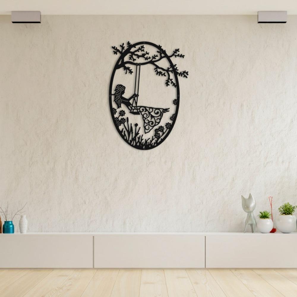 Forged Metal Girl On Swing Wall Art Easter Home Decor Hanging Ornament