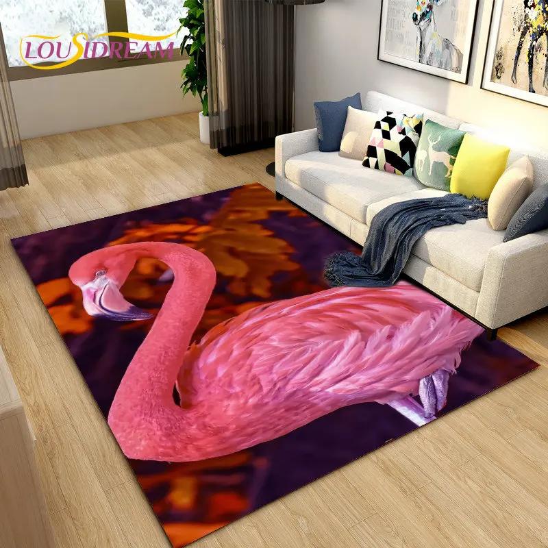 Tapete criativo nórdico 3D Flamingo Bird Area, tapete para sala de estar, quarto, sofá, cozinha, banheiro, capacho, tapete antiderrapante