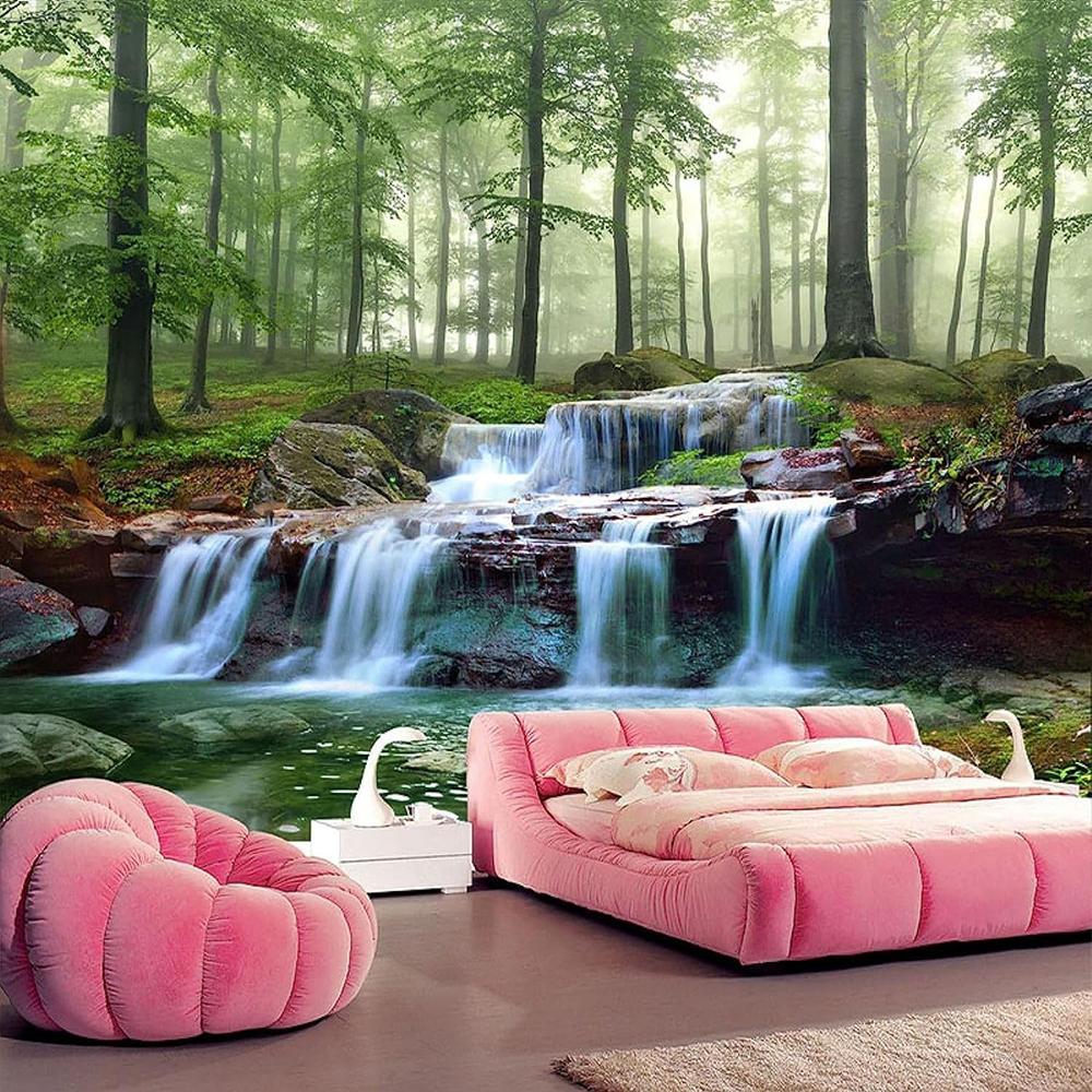Waterfall Stream Wall Mural 3d Forest Landscape Wallpaper Removable Large Photo Sticker Background Wall Decor For Living Room Bedroom Wallpaper