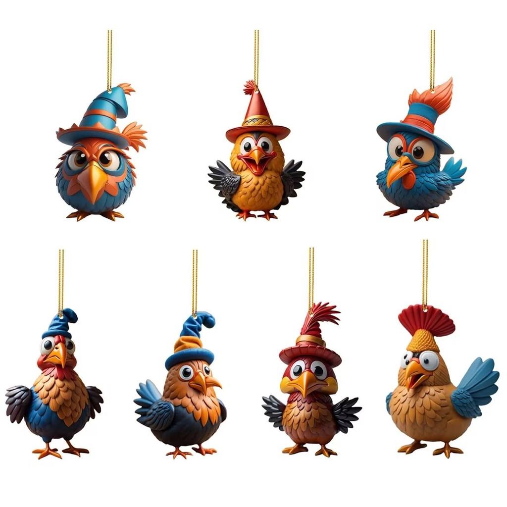 Turkey Cartoon Adorable Acrylic Car Ornament For Joyful Holiday Decor Tree