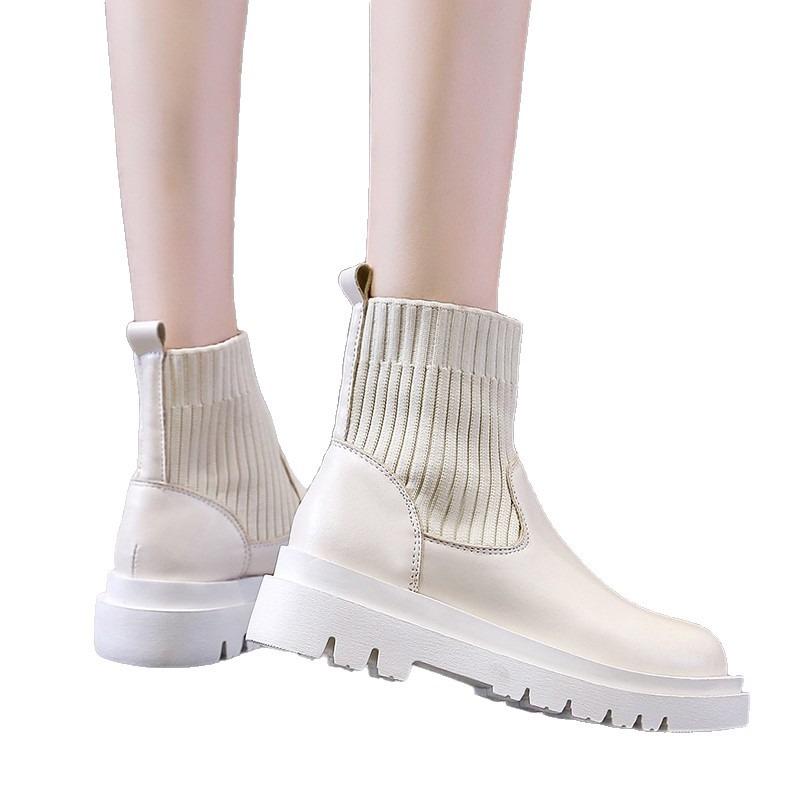 Brown Martin Boots Women's New Spring and Autumn Fashion Boots Retro Thick-soled Heightening Short Boots