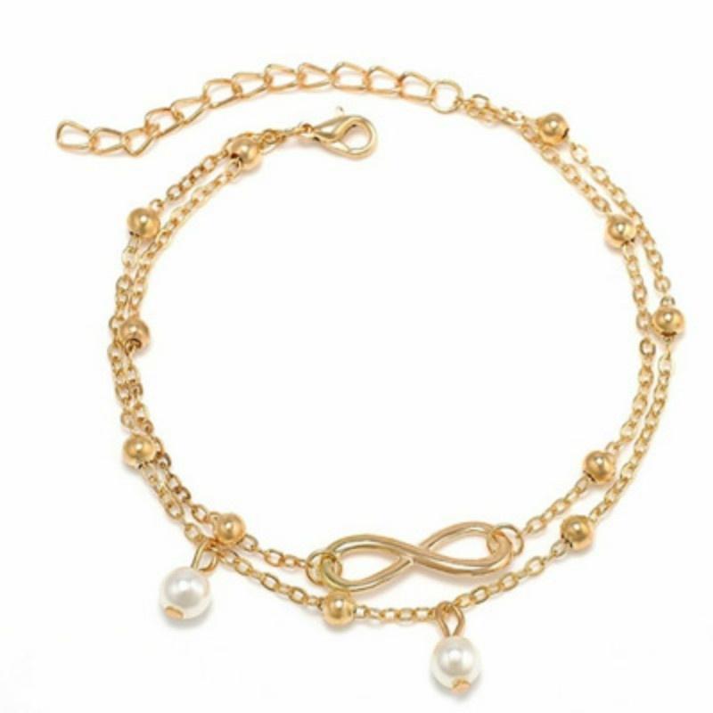 Fashion 8 Characters Anklet Jewelry Women Handmade Beaded Double-Chained Feet Beach Feet Jewelry