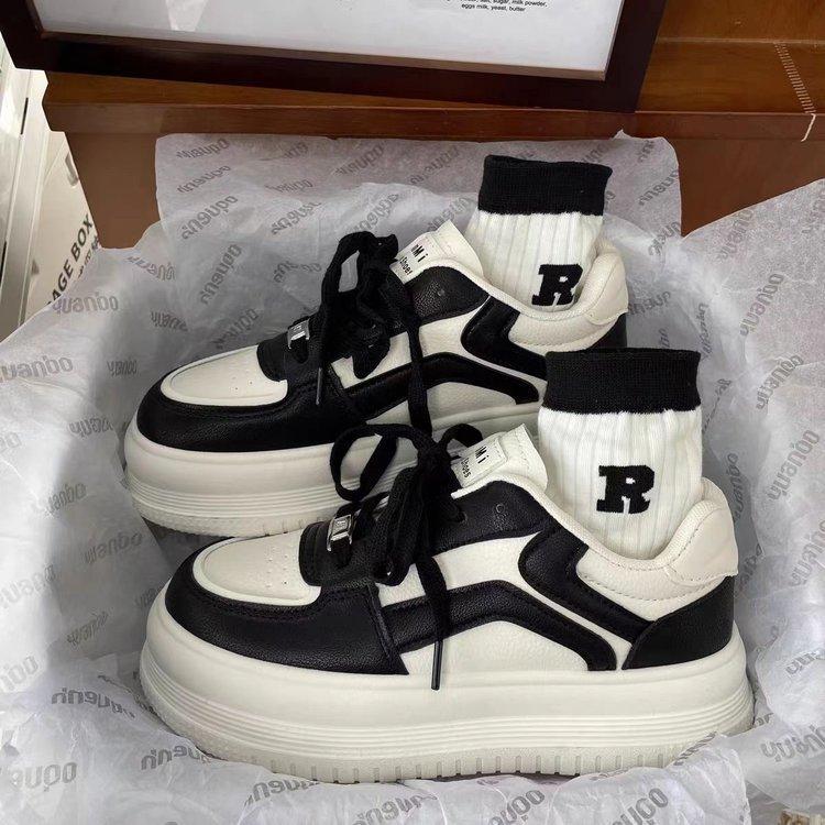 Platform White Shoes Women's Autumn New Muffin Thick Bottom Color Matching Lace-up Sneakers Women's Casual Sports Single-Layer Shoes