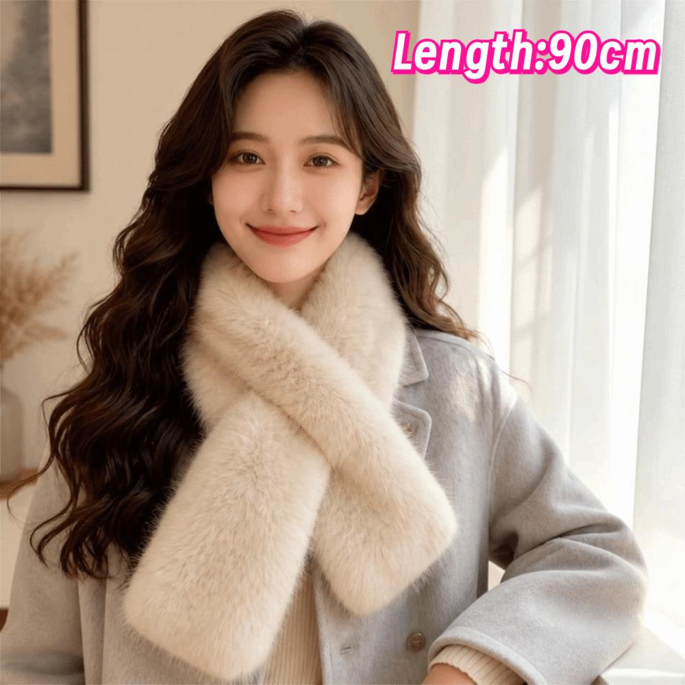 Plush Cross Scarf Thickened Neck Collar Elegant Imitation Fox Fur Scarf Outdoor