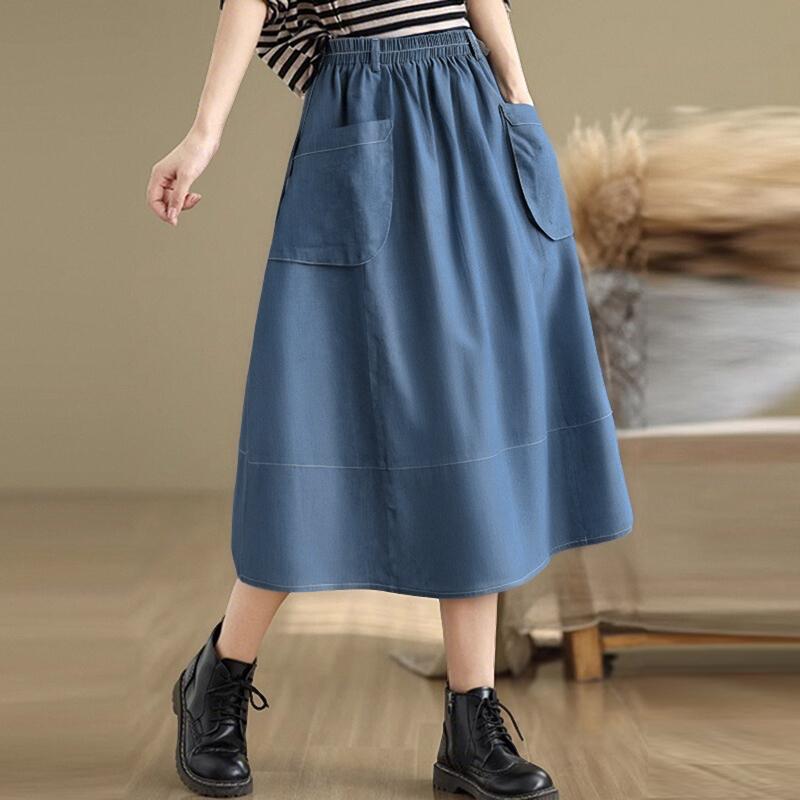 ZANZEA Women Casual Patch Pocket Elastic Waist Loose Skirt