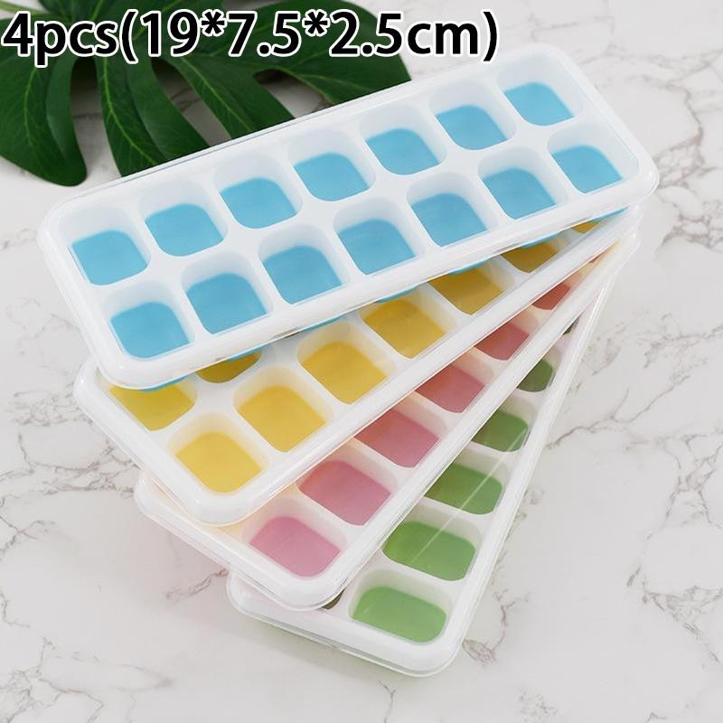 Combo Of 4 Ice Cube Trays With Silicone Lids 14 Cubes Per Tray Easy To Remove Ice Safe And Convenient