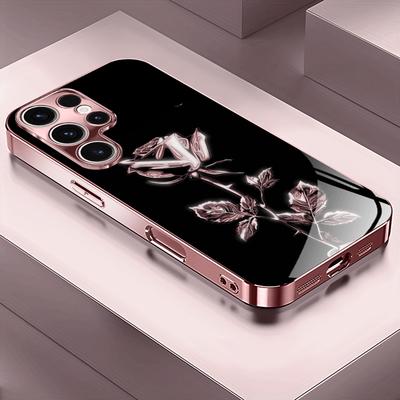 Rosa Rosen-Design Glas-Handyhülle geeignet für Samsung Galaxy S26 S25 S24 S23 S22 S20 FE/Ultra/Plus stoßfeste Rückabdeckung