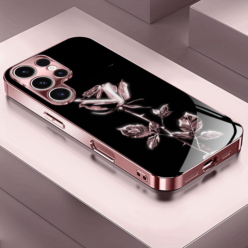 Rosa Rosen-Design Glas-Handyhülle geeignet für Samsung Galaxy S26 S25 S24 S23 S22 S20 FE/Ultra/Plus stoßfeste Rückabdeckung