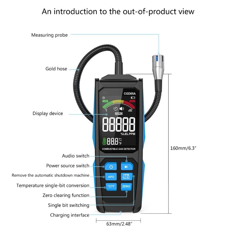 Leak Meter Color Display Combustible Gas Propane Methane Sensors Sniffers Natural Gas Tester & Temperature Detection