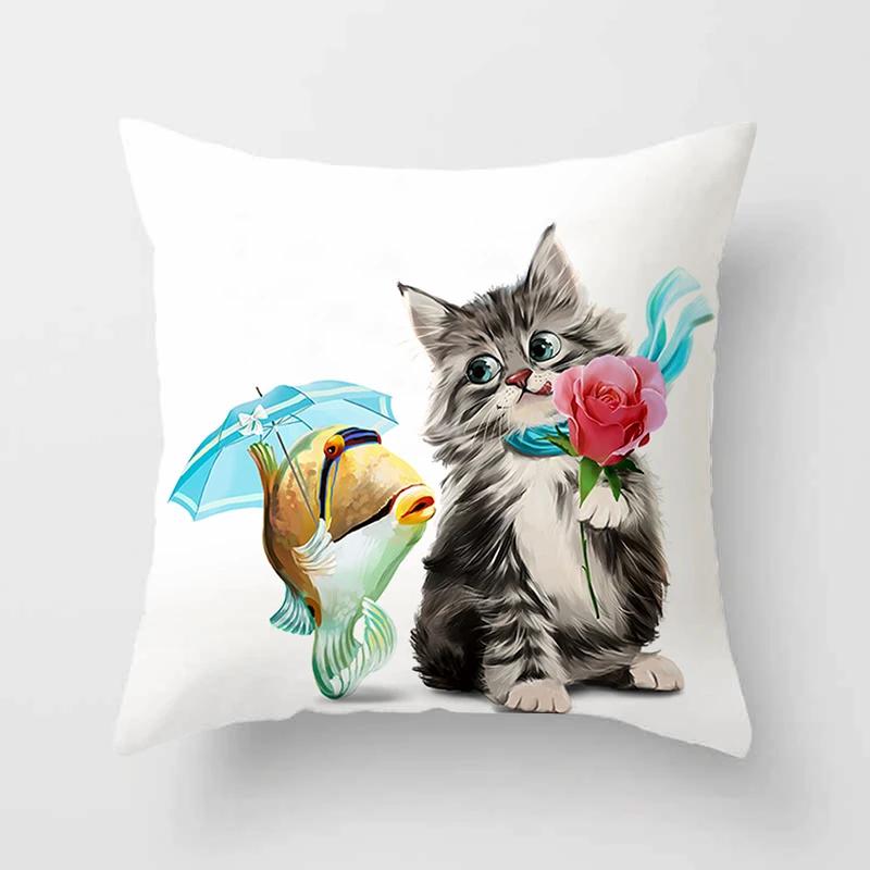 Cartoon Katze Tier Sofa Dekorative Kissenhülle Kissen Kissenbezug Polyester 45*45 Zierkissen Heimdeko Kissenbezug
