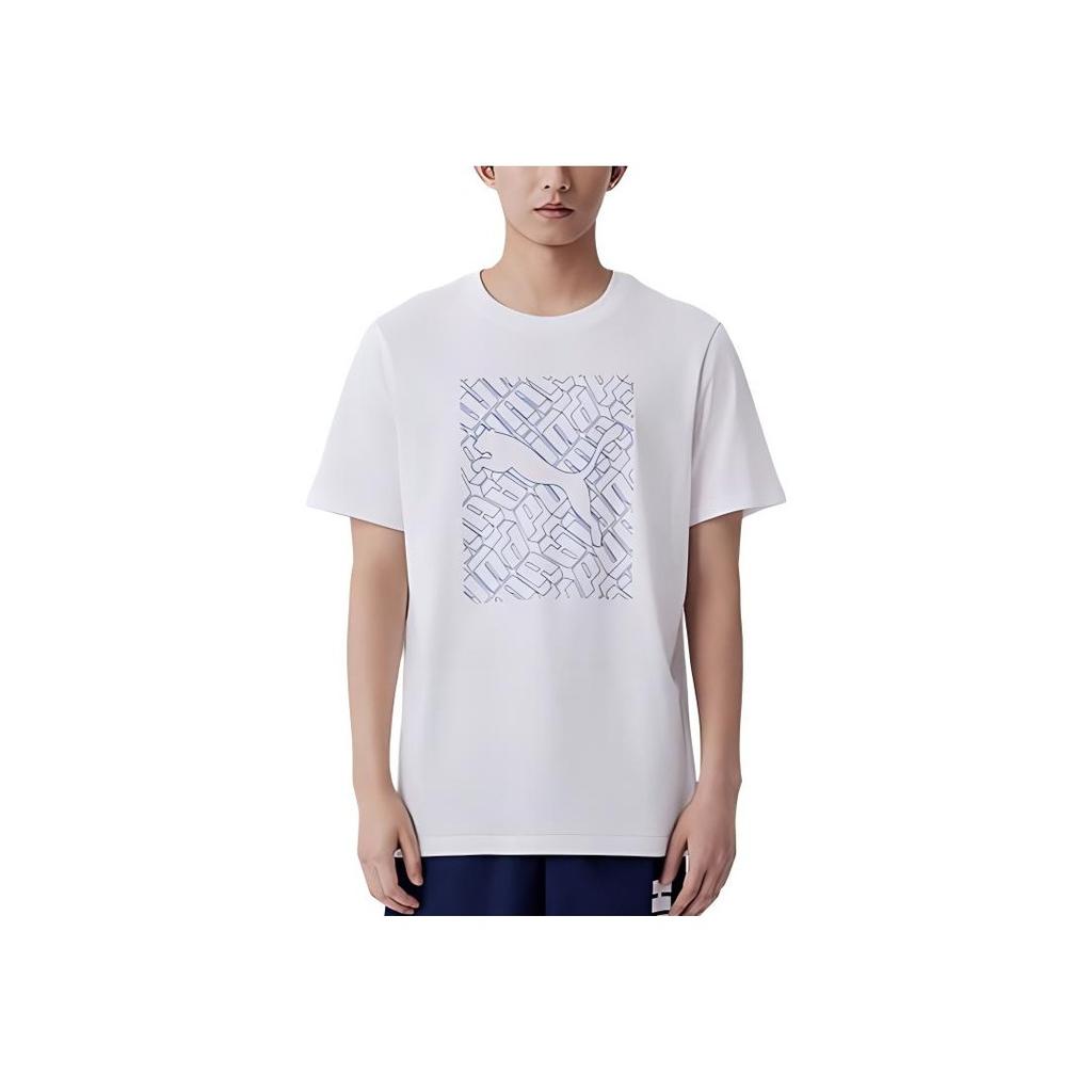 Puma Letter Logo Print Pullover Round Neck Short Sleeve T-Shirt Unisex T-Shirt White 683446-02
