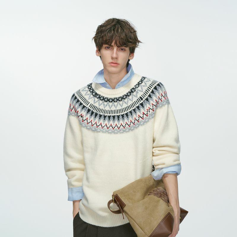 Dream Made Fair Isle Christmas Jacquard Old Money Sweater for Men, Autumn and Winter Thickened Lazy Style Couple Knitwear