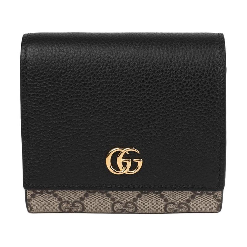 Gucci Carteira GG Marmont com Logo Duplo G design de cores combinando couro GG Supreme estilo casal unissex preto e bege