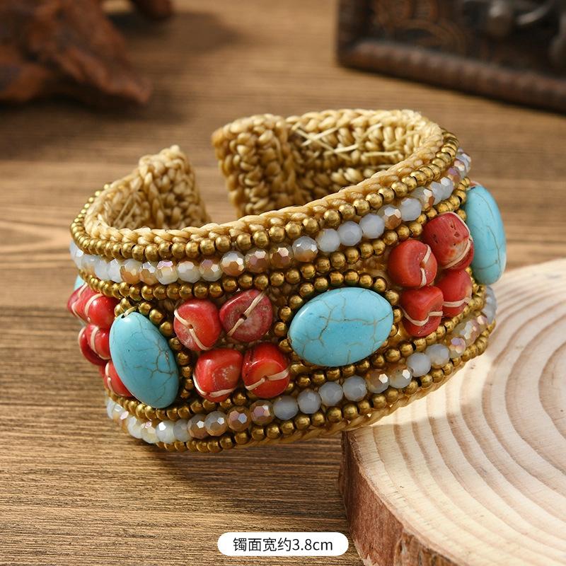 Heavy industry woven natural stone bracelet Bohemian retro exotic female personality Tibetan bracelet accessories