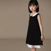 Hacikis Kids' Sleeveless Little Black Dress with Color-Block Lapel