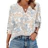 Women V Neck Blouse Loose Fit Casual Three Quarter Sleeve Top with Button Detail Lightweight Printed Shirt for Everyday Wear