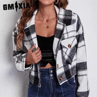 Γυναικεία vintage casual καρό στάμπα φθινοπωρινά χειμωνιάτικα μακρυμάνικα POLO μπουφάν και παλτό
