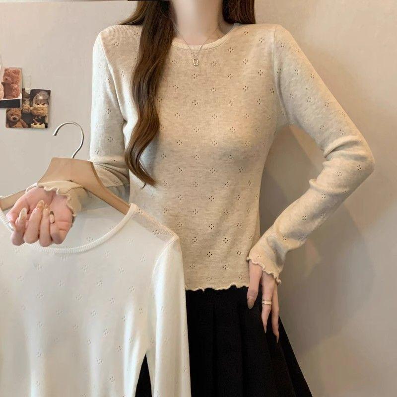 White Knitted Top Base Shirt for Women In Spring and Autumn Inner Knit Top