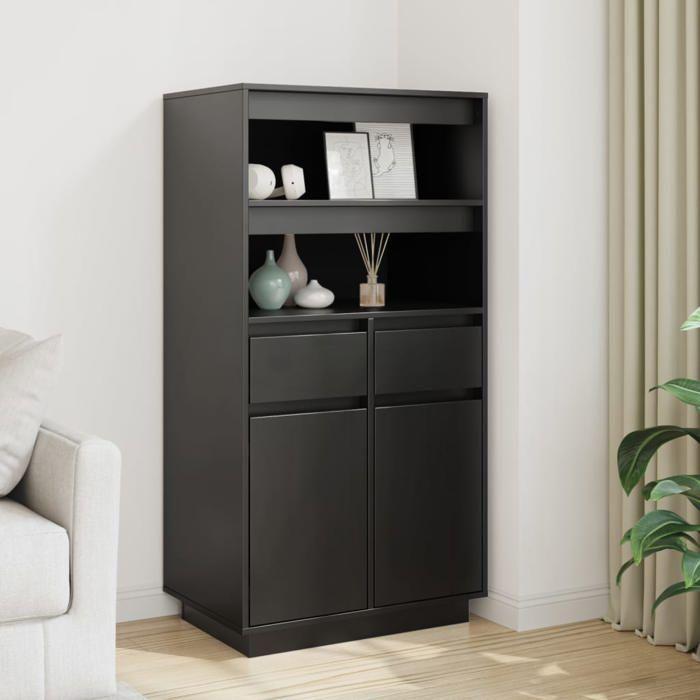 814538 vidaXL Buffet haut Noir 60x40x116,5 cm Bois massif de pin