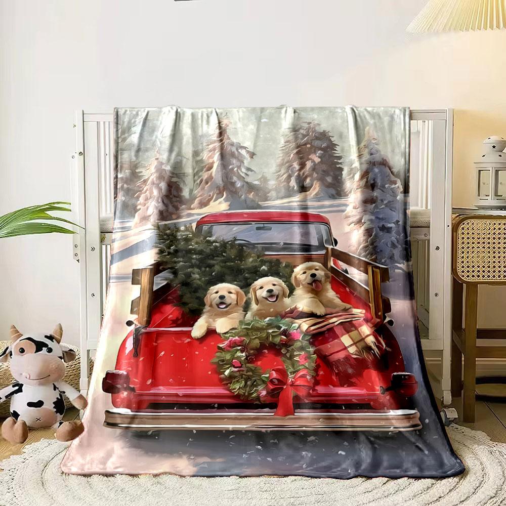 Christmas Puppy Truck Print Blanket bedroom Blanket for Livingroom Couch lunch break Soft throw for Friend's festival Gift