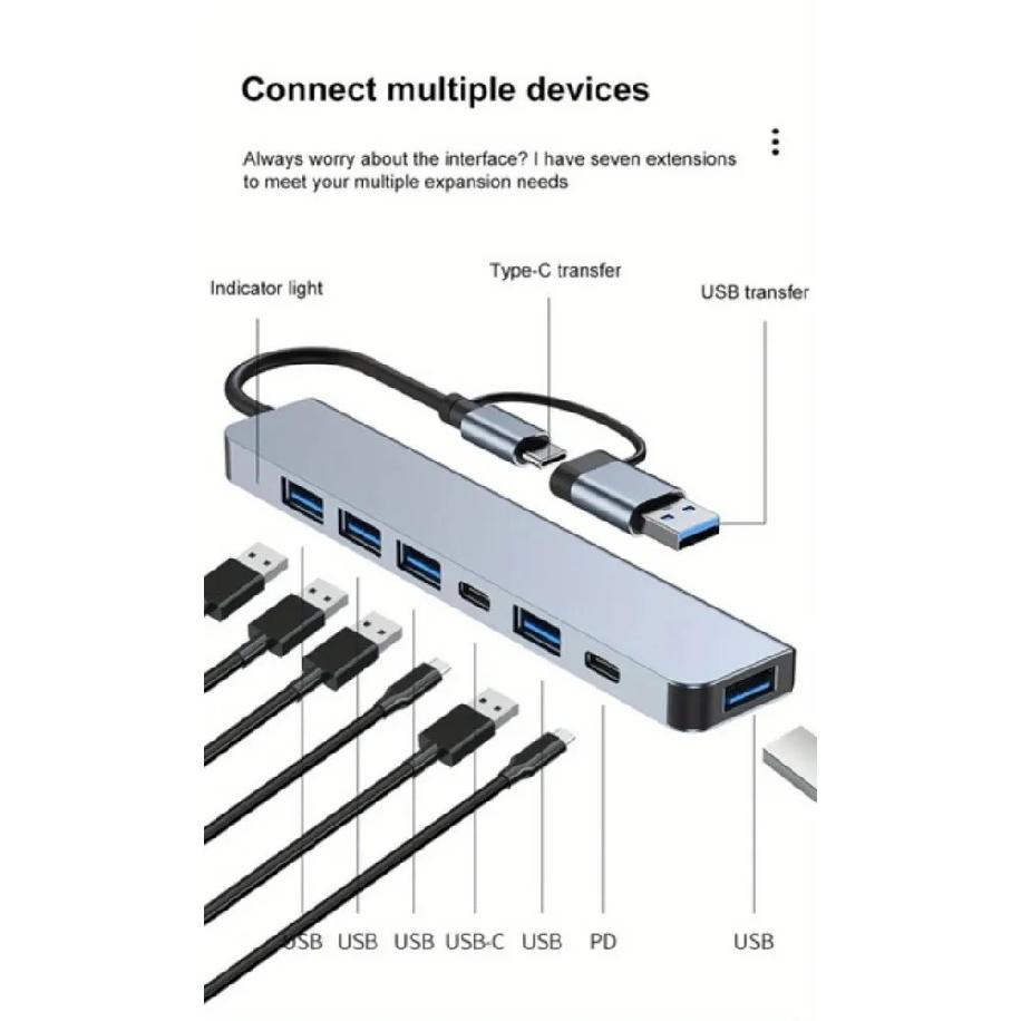 7 In 1 Type C HUB USB 3.0 Extender Type C Multi-port Splitter Converter OTG Adapter Type C Docking Station For Macbook Laptop PC
