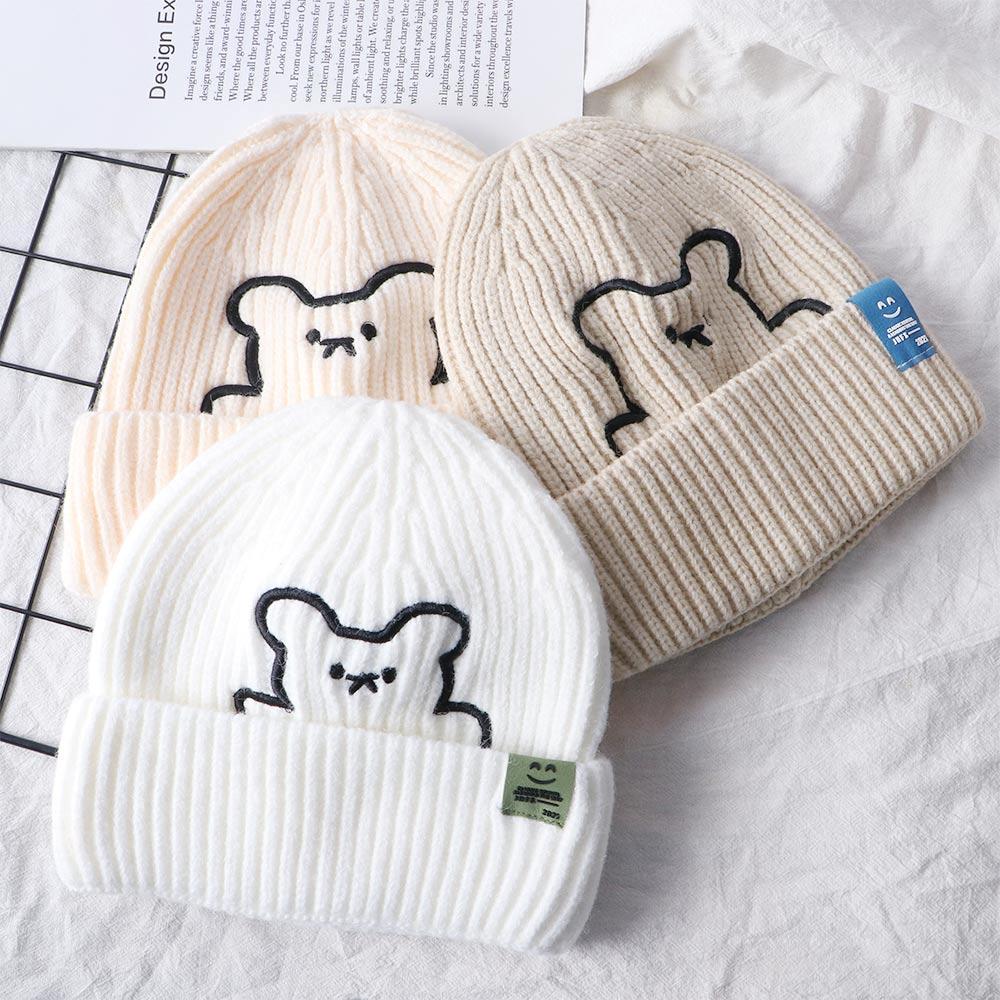 

Lovely Cute Autumn Skullies Stripe Winter Knitted Hat Wool Hat Women Beanies Korean Style Caps білий