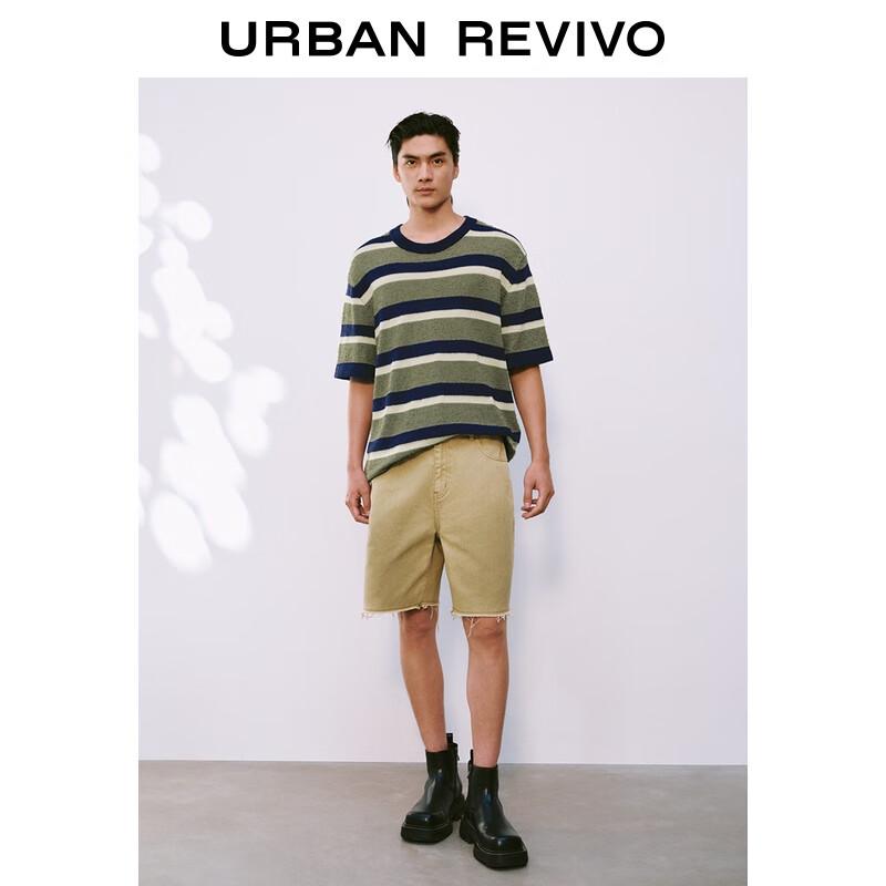 UR2025 Men's Summer Retro Colorblock Stripe Short Sleeve Knit Shirt