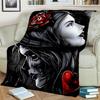 Gotisch Schedel Gezicht Roos Vrouw Verschrikkelijke Cartoon Deken, Zachte Plaid Deken voor Huis Slaapkamer Bed Bank Reis Picknick Cover Kinder Cadeau