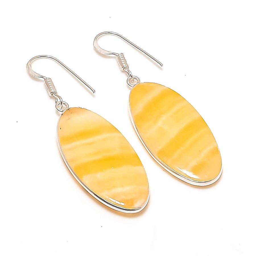 Natural Yellow Calcite Gemstone 925 Sterling Silver Jewelry Earring 1.97 AE-12109