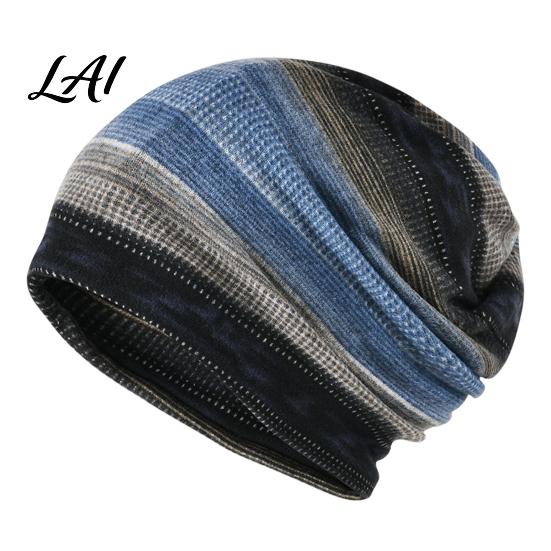 Vielseitiger Lässiger Haargummi Damen Geometrischer Druck Slouchy Hut Lässig Weich Dehnbar Totenkopfhut für Damen Mütze Warm Krebs Chemo Kopfbedeckung Outdoor