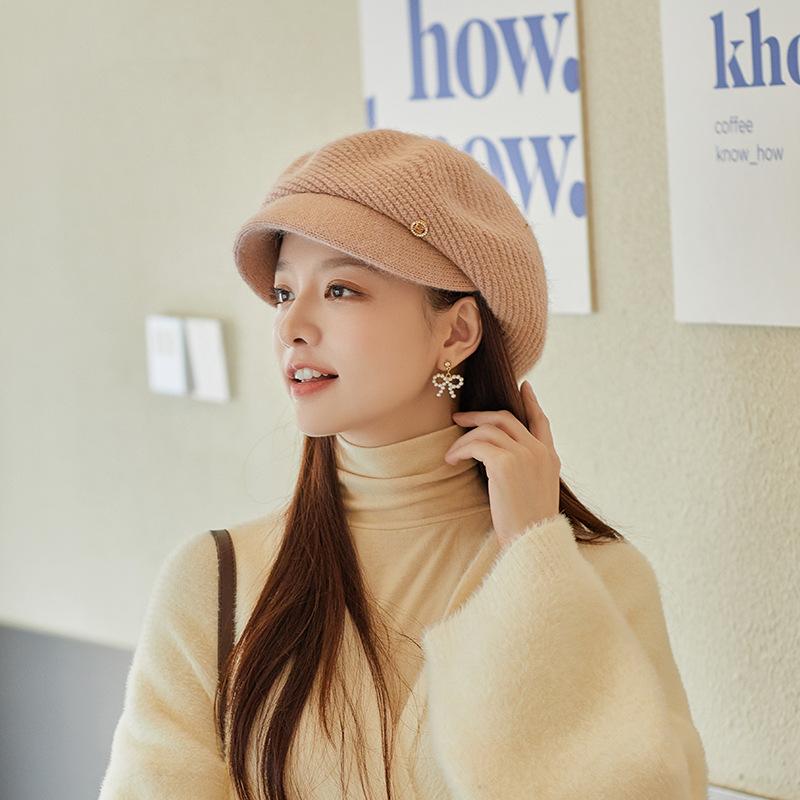 

Winter hat women s cap fleece thickened women s warm ear protection cycling knitted wool hat beret one size fits all хакі