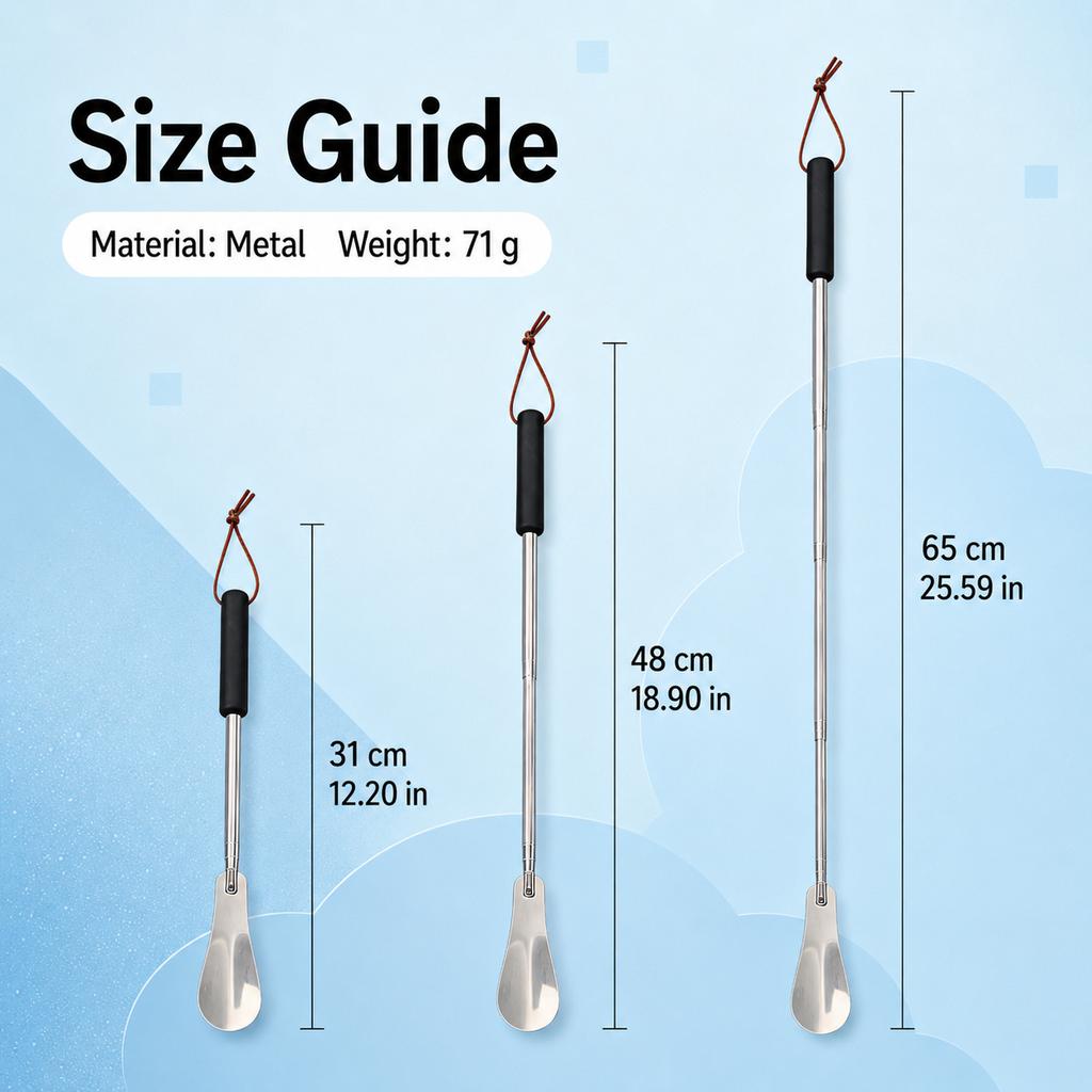 Portable Long Handle Shoe Horn Telescopic Metal Shoe Helper with Hanging Rope for Elderly Pregnant Adults Easy Shoe Wearing Tool
