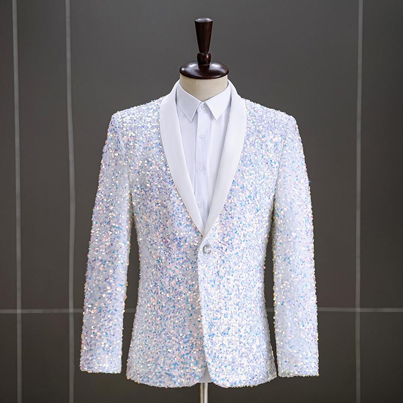 Men's Iridescent Sequin Tuxedo Jacket - Ideal for DJs, Nightclubs, and Stage Performances