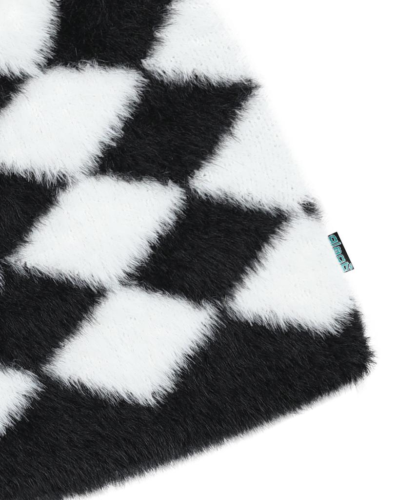 GLACK Gc076 Diamond Checker Hairy Knit Beanie (Black)
