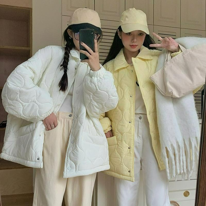 Rhombic Cotton Women's Korean Winter Clothes Retro Plus Size Jacket Bread Clothes Loose Insole Lamb Wool Women