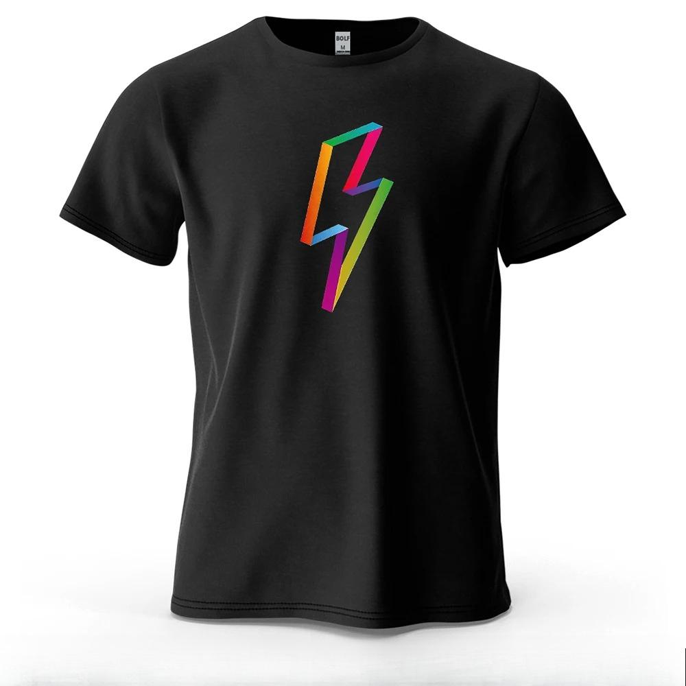 Colorful Lightning Bolt Printed Men's T-Shirt 100% Cotton Oversized Vibrant Graphic Outings Tee