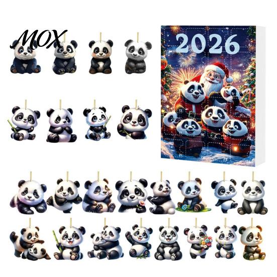 Set Scatola Panda da Collezione Calendari dell'Avvento 2026, Ornamento Appeso Carino in Acrilico 2D per Decorazioni Auto Albero di Natale, 24 Giorni Conto alla Rovescia di Natale