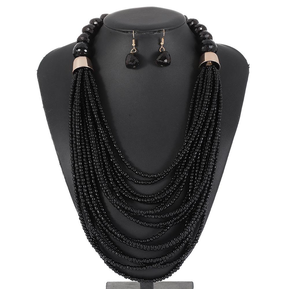 Bohemian Vacation Style Rice Beads Handmade Jewelry Set for Women Multilayer Necklace Earrings Accessories