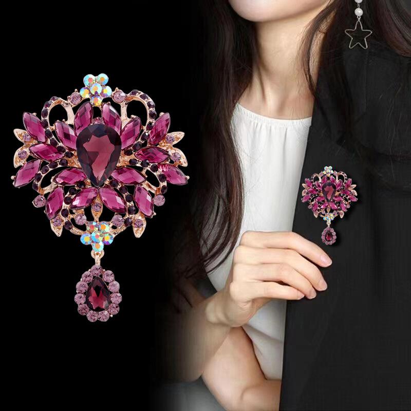 1Pcs Unisex Rhinestone Pins Luxury Large Crystal Glass Pendant Brooches For Women Banquet Party Backpack Gifts Jewelry Accessory