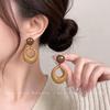 Retro Maillard Gradient Geometric Enamel Stud Earrings: Fashionable, Luxurious, High-End Women's Style