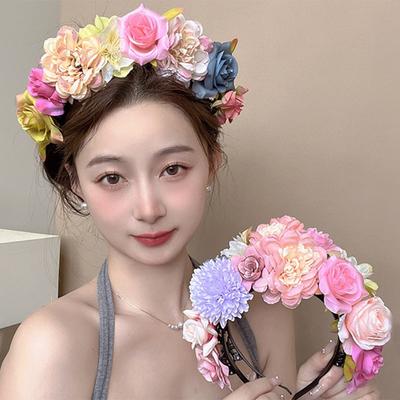 Guirnalda Floral Colorida Dulce Aro para el Cabello Adornos para el Cabello Diadema de Flores para Niños Tocado de Flores de Simulación Corona Nupcial Boda