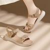 The First Layer of Cowhide Women's Summer New Flat-bottomed Leather Bow Soft-soled Comfortable Sandals Thick-soled Casual Women's Shoes