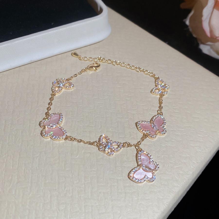 Zircon Animal Charm Copper Bracelet With Butterfly Design For Women Gift Ideas GoldPink