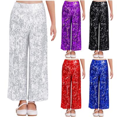 Girls Sequin Dance Pants Loose Fit Elastic Waist Fully Lined for Performance