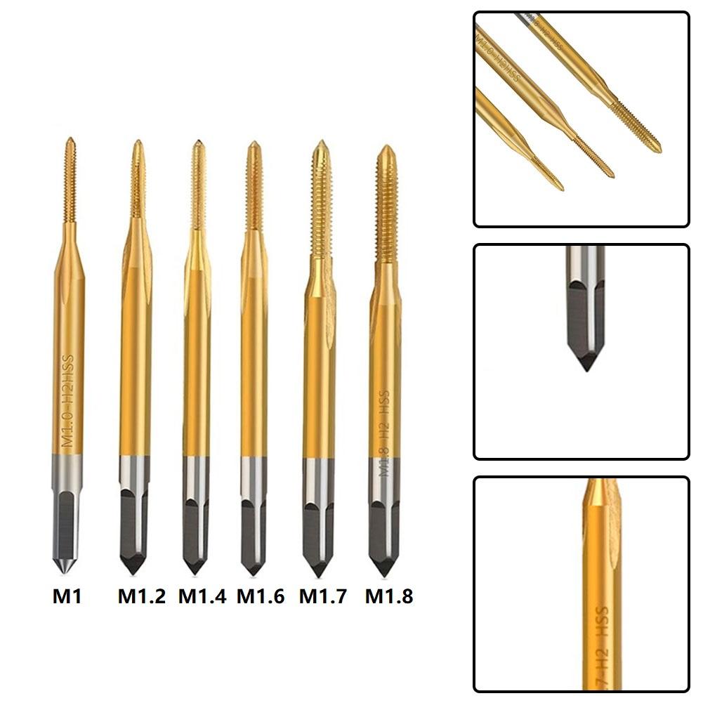 Screw Tap Drill Bit HSS Titanium Coating Screw Tap Drill Bit M1 M1.2 M1.4 M1.6 M1.7 Metric Straight Flute Thread Tap Hand Tools