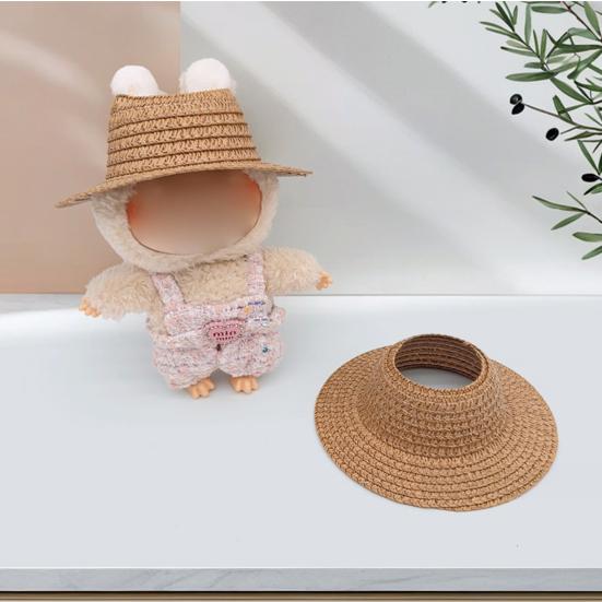 Straw Hat for 17cm Dolls Woven Beach Sun Hat Bohemian Summer Vacation Photo Prop Gift for Doll Lovers