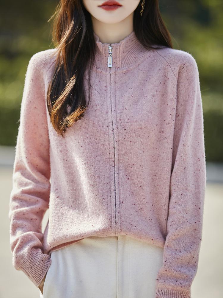 Women's Wool Polka Dot Knit Cardigan - 2025 Autumn/Winter Retro Style Loose Sweater Coat
