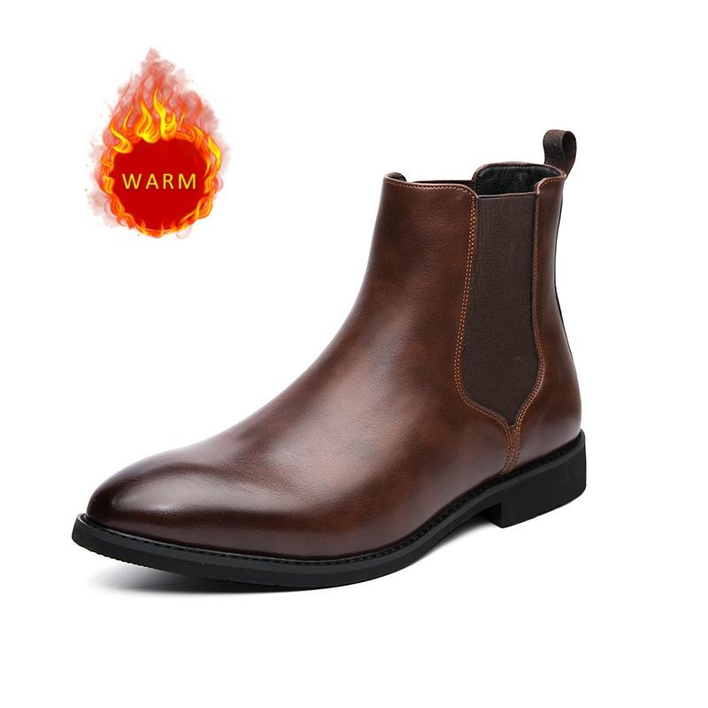 

Бренд Модного Дизайнера Мужские Высокие Ботильоны Зимние Плюшевые Мужские Кожаные Повседневные Ботинки Интервью Поездки Банкетные Ботинки для Платья 38