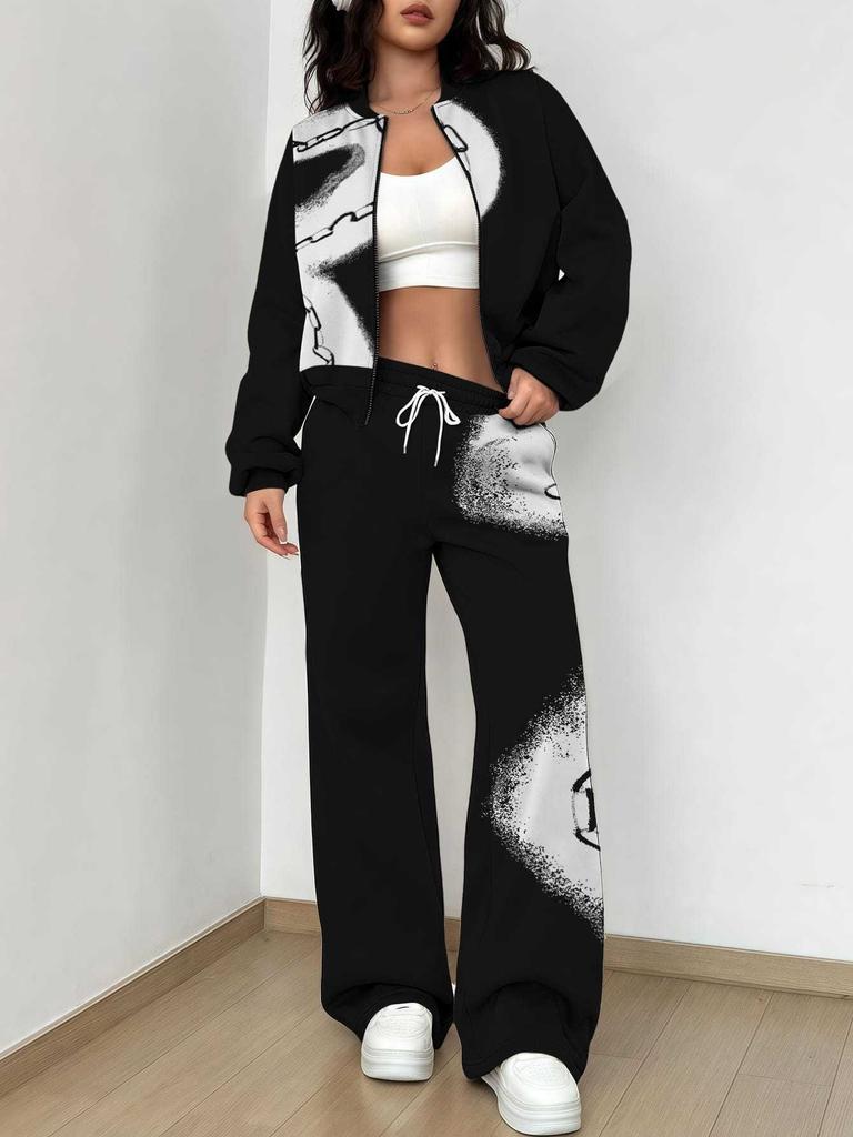 Retro Pattern Autumn and Winter New European and American Women's Clothing Rose Printing Suit Women