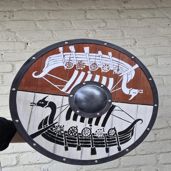 

Handmade Drakkar Viking Shield Medieval Wooden Round Shield for Cosplay Décor
